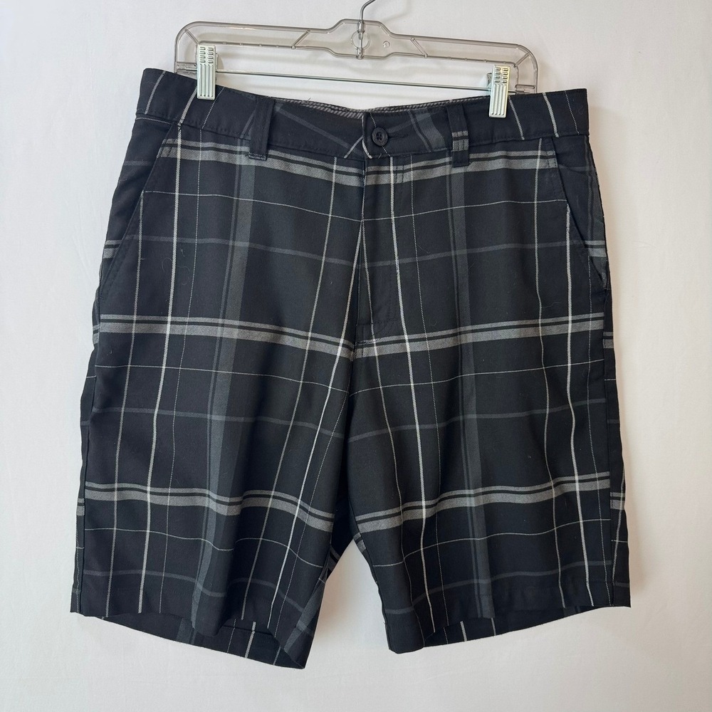 O'Neill Mens Plaid Walk Shorts Black Grey Size 34 Flat Front Casual‎ Surf
